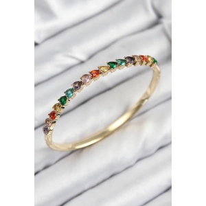 Pirinç Renkli Zirkon Taşlı Kalp Model Gold Renk Kadın Kelepçe