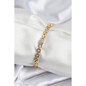 Pirinç VIP Seri Gold Renk Zincir Model Kalpli Zirkon Taşlı Kadın Bileklik