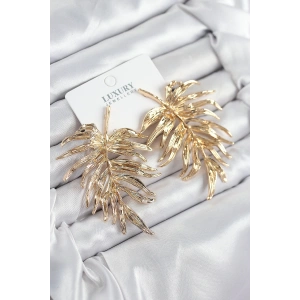 Pirinç Yaprak Model Gold Renk Kadın Küpe