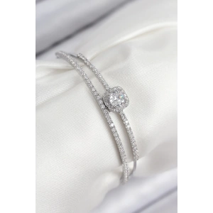 Pirinç Zirkon Taşlı Baget Model Gümüş Renk Kadın Bileklik