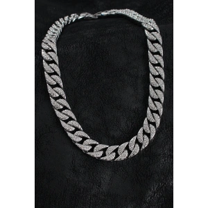 Pirinç Zirkon Taşlı Cuba Gurmet Model Gümüş Renk Erkek Kolye