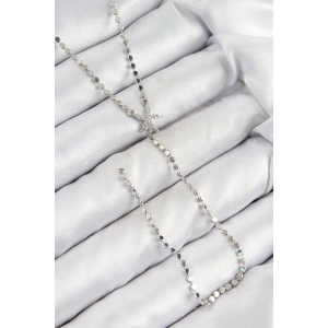 Pirinç Zirkon Taşlı Ezme Zincirli Deniz Yıldızı Model Gümüş Renk Y Kolye