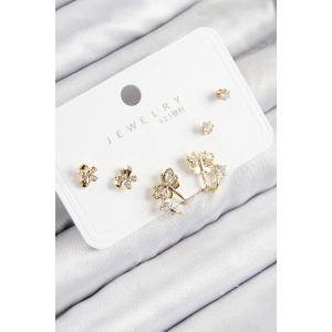 Pirinç Zirkon Taşlı Kelebek Model Gold Renk 925 Ayar Gümüş Çivi Kadın Küpe Set