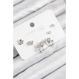 Pirinç Zirkon Taşlı Kelebek Model Gümüş Renk 925 Ayar Gümüş Çivi Kadın Küpe Set