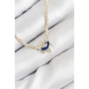 Pirinç Zirkon Taşlı Su Yolu Göz Model Gold Renk Kadın Kolye