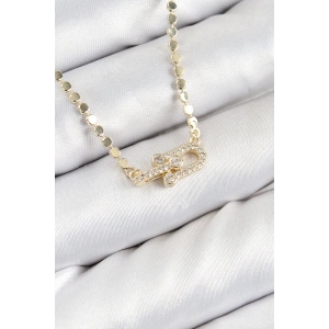 Pirinç Zirkon Taşlı Tifany Model Ezme Zincir Gold Renk Kadın Kolye