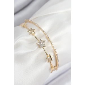 Pirinç Zirkon Taşlı Yıldız Model Gold Renk Kadın Bileklik