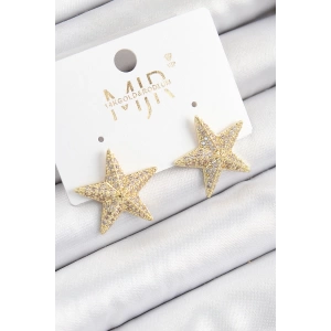 Pirinç Zirkon Taşlı Yıldız Model Gold Renk Kadın Küpe