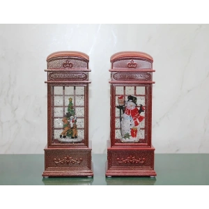 Telefon Kulübesi Tasarımı Yılbaşı Temalı Işıklı Müzikli Kar Küresi Alk3209