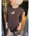 Kuşlu Tunik 60 cm Kahverengi