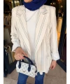 Çizgili Keten Blazer Ceket