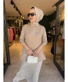 Kuşlu Tunik 60 cm Vizon