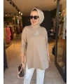 Kuşlu Tunik 80 cm Vizon