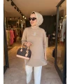 Kuşlu Tunik 80 cm Vizon