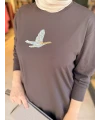 Kuşlu Tunik 80 cm Kahverengi
