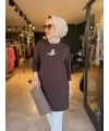 Kuşlu Tunik 80 cm Kahverengi
