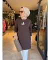 Kuşlu Tunik 80 cm Kahverengi