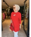 Kuşlu Tunik 80 cm Kırmızı