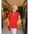 Kuşlu Tunik 80 cm Kırmızı