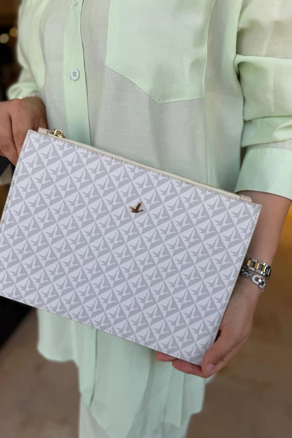 BYMN Kuşlu Clutch Beyaz