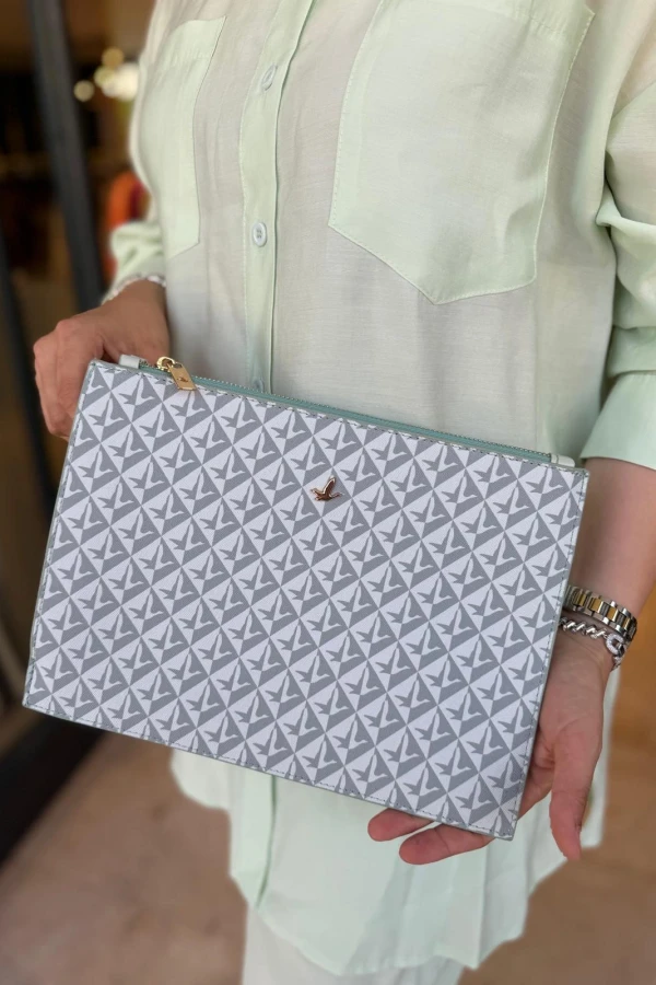 BYMN Kuşlu Clutch Mint