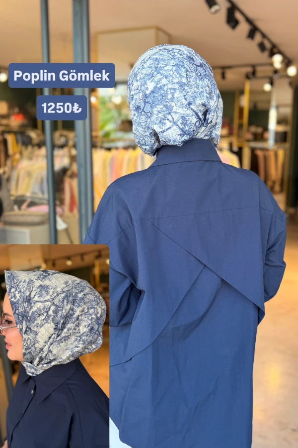 Rüzgarlık Detaylı Poplin Gömlek Mavi