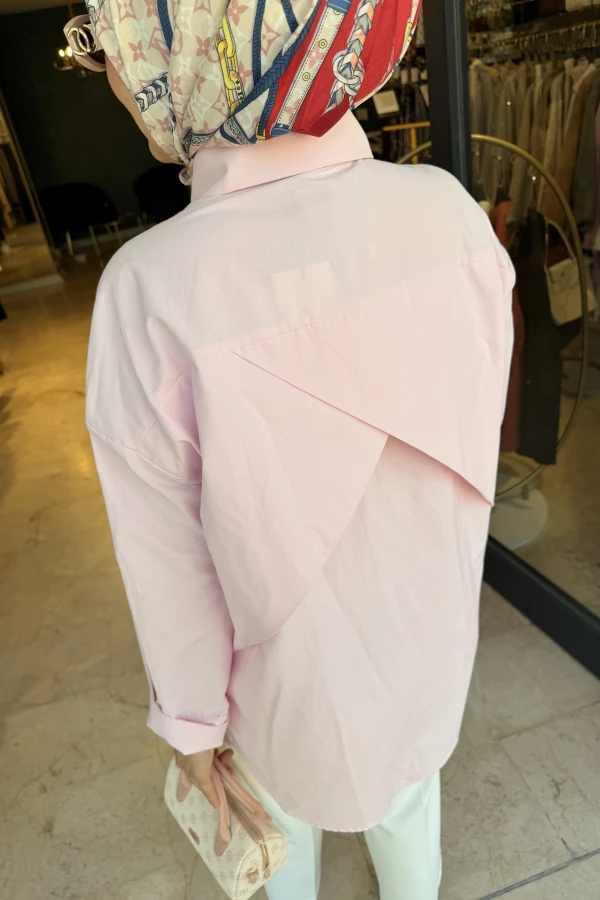 Rüzgarlık Detaylı Poplin Gömlek Pembe