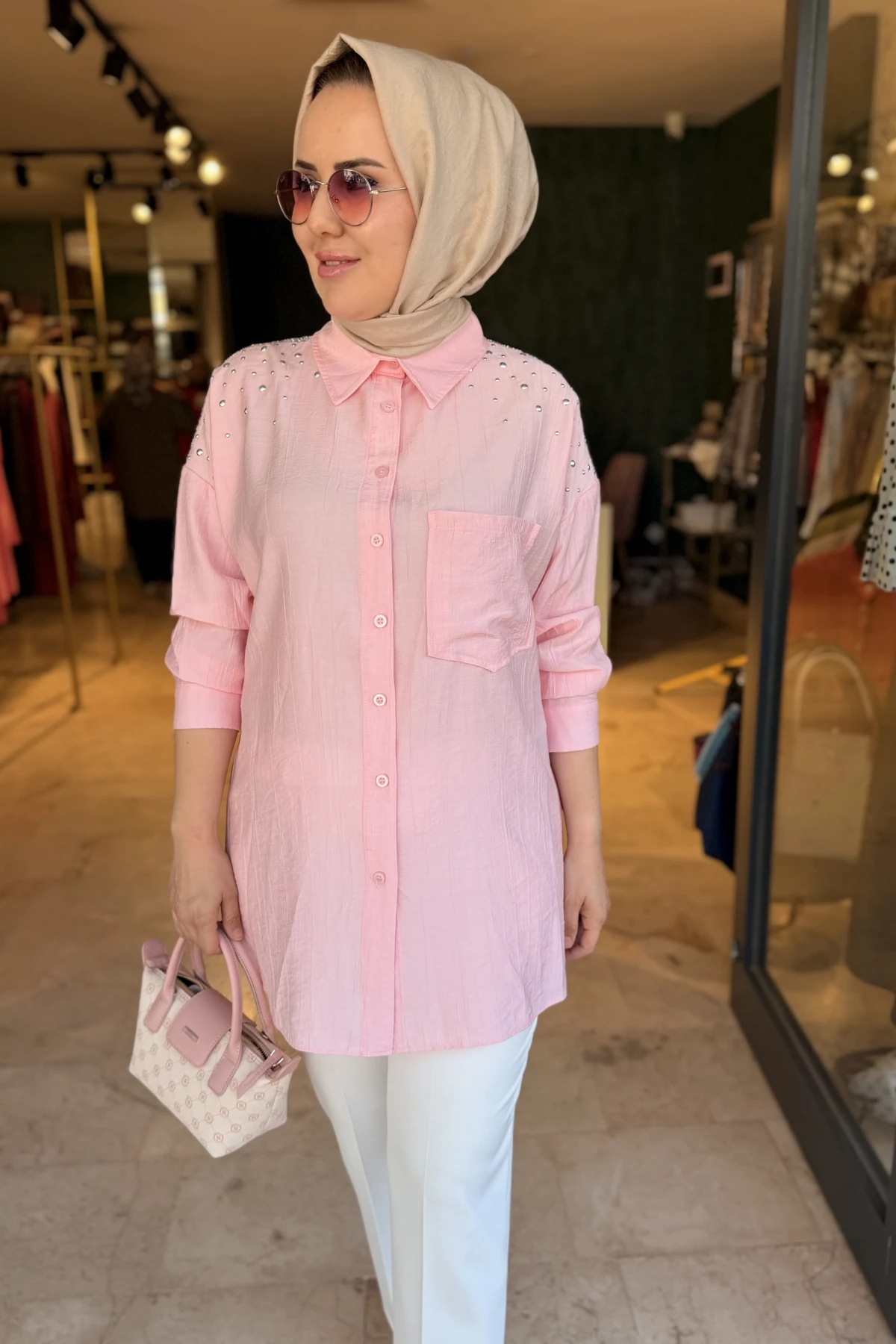 Arkası Yıldızlı Gömlek Pembe