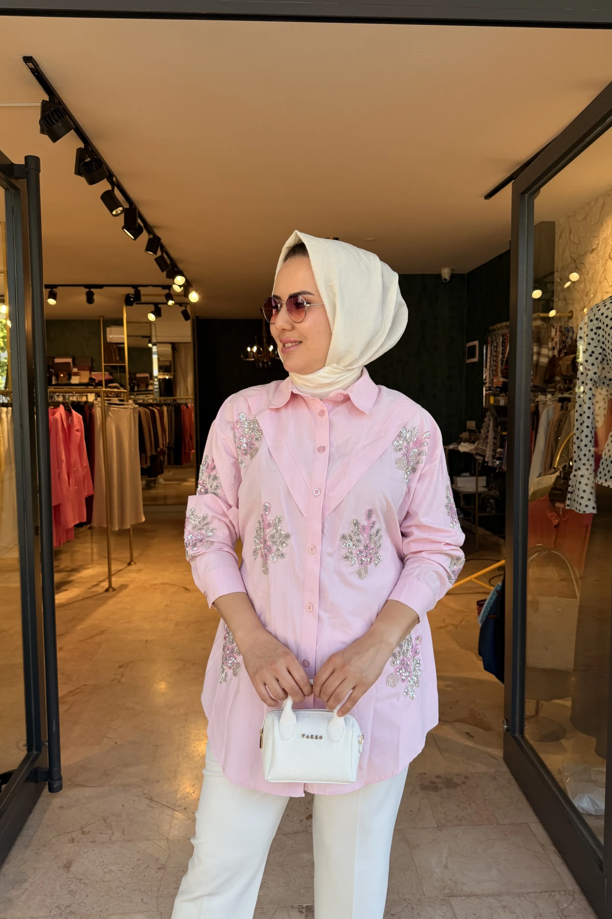 Serpme işlemeli Gömlek Pembe