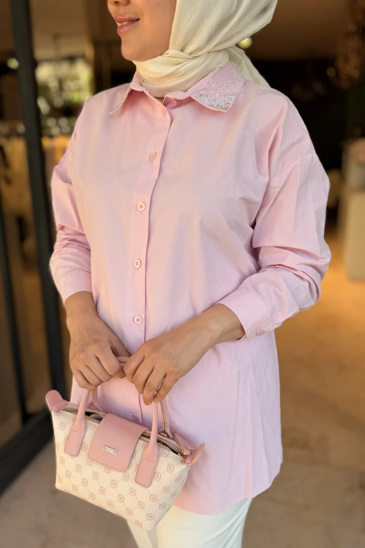 Etek Ucu İşlemeli Pembe