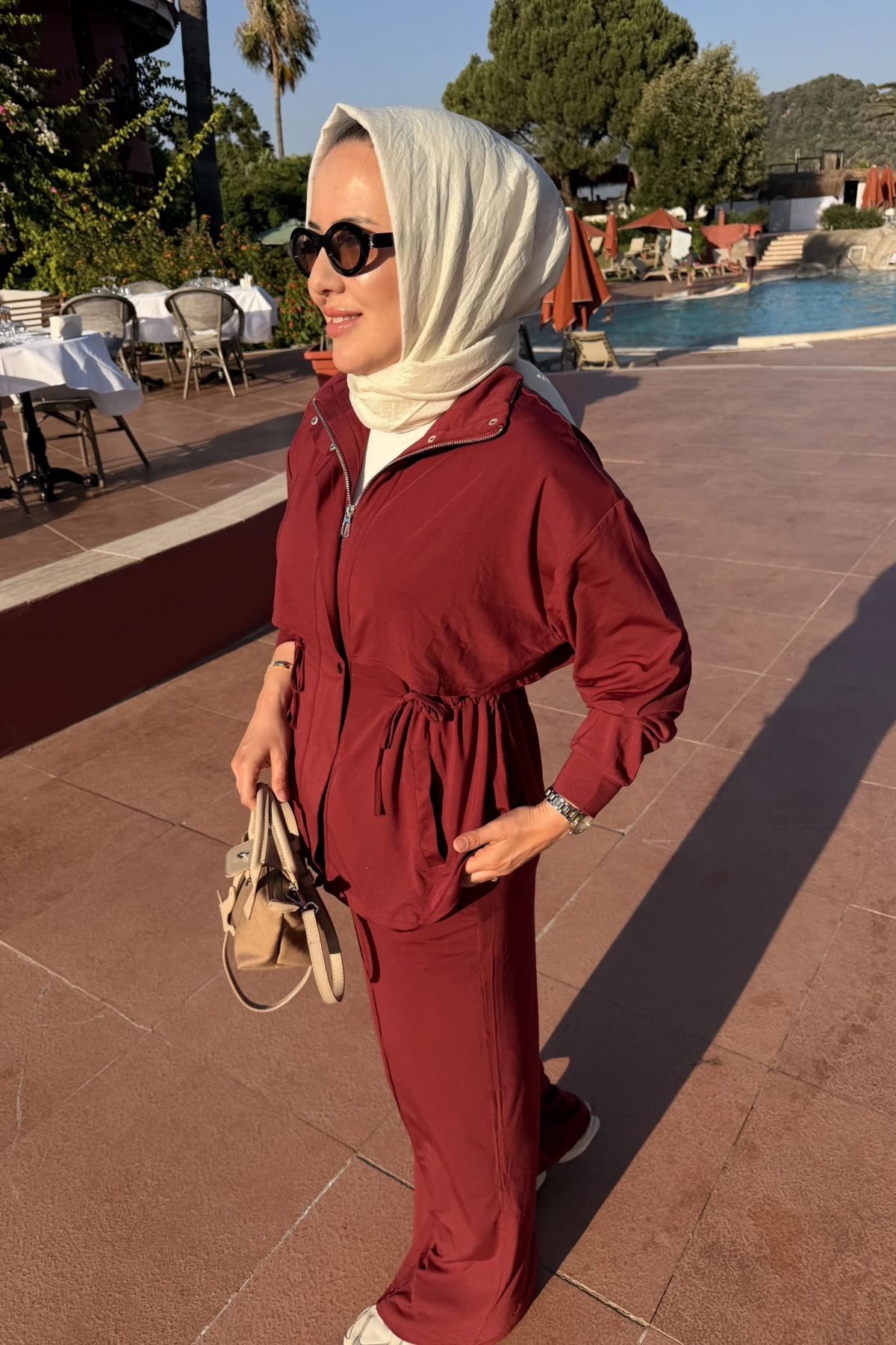 Fermuarlı Modal Takım Bordo