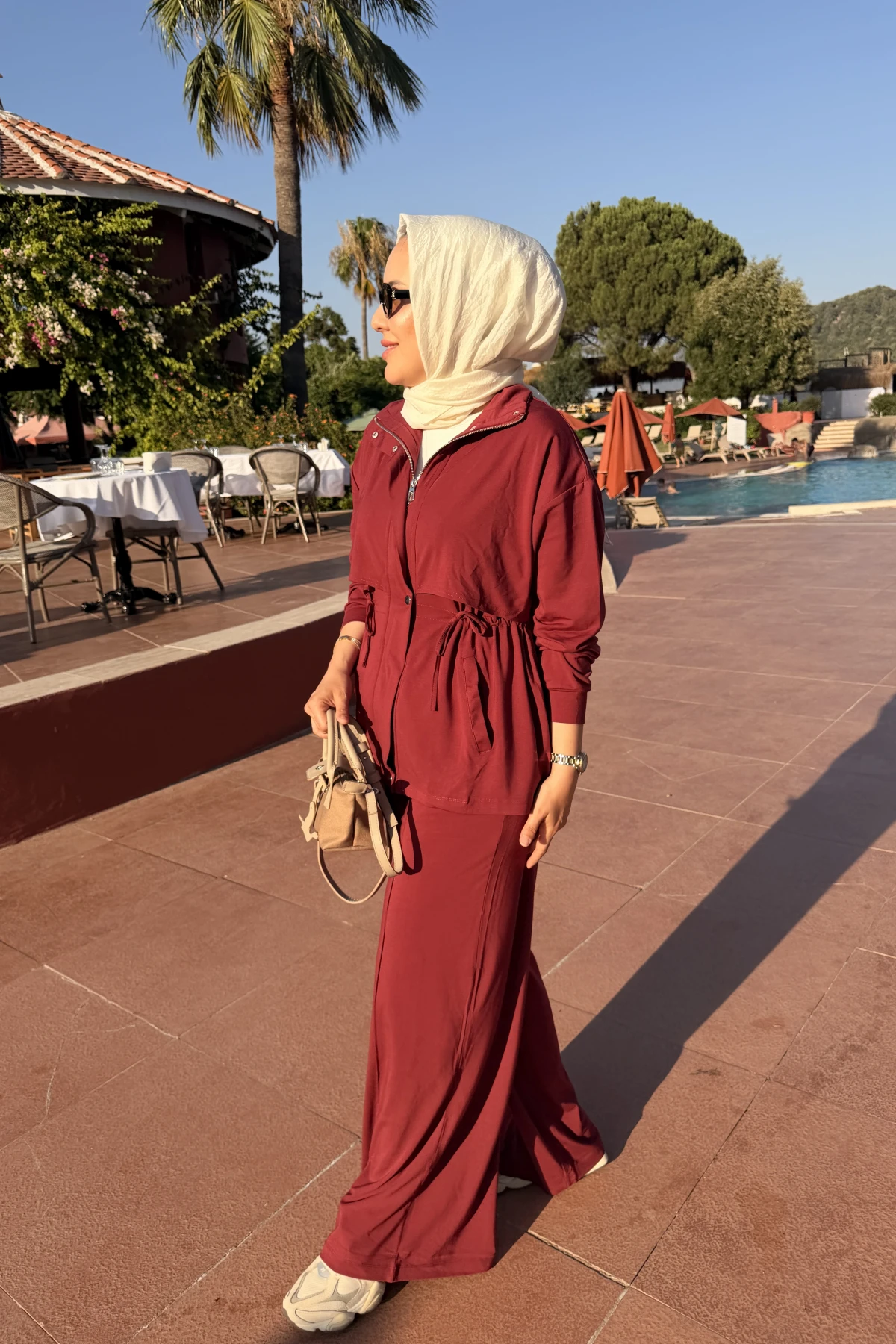 Fermuarlı Modal Takım Bordo