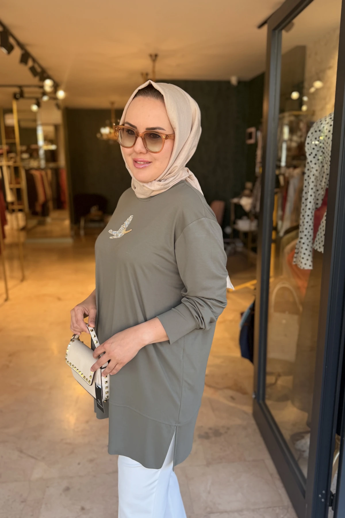 Kuşlu Tunik 80 cm Yeşil