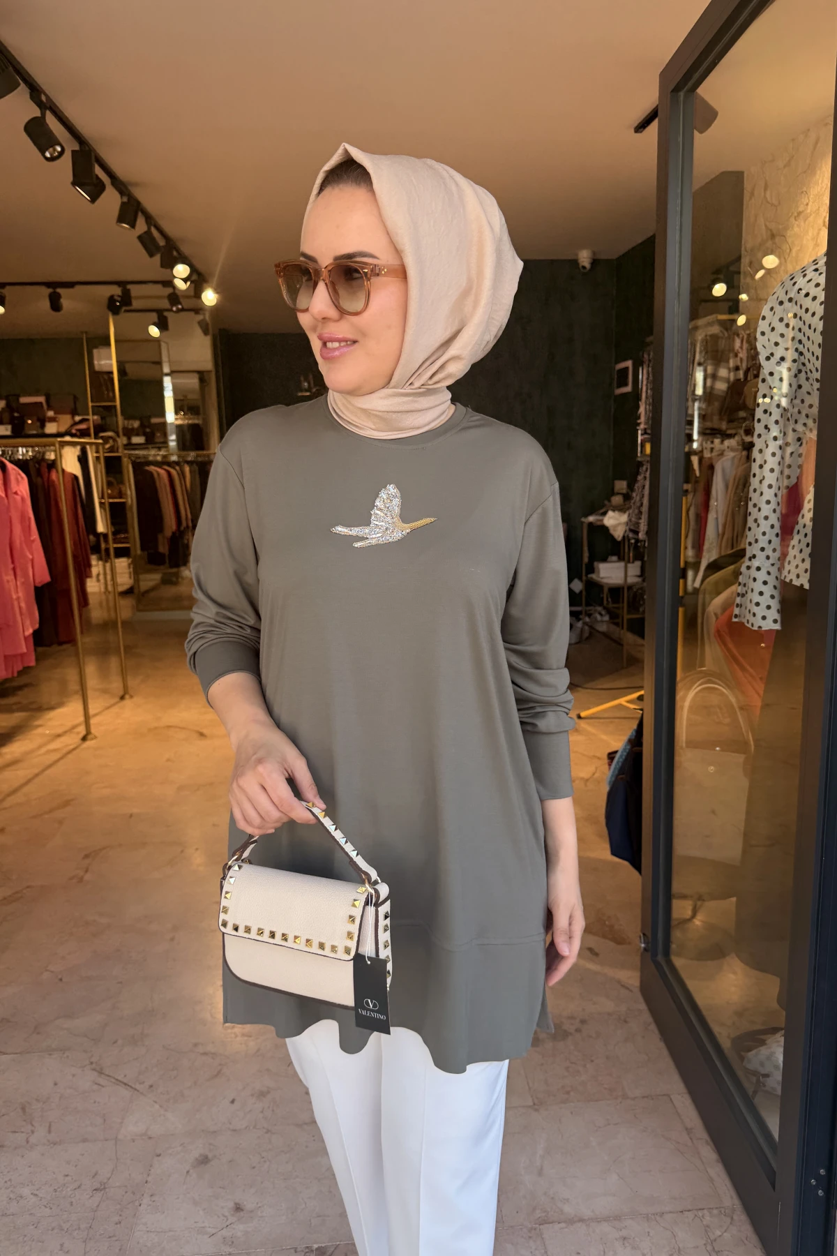 Kuşlu Tunik 80 cm Yeşil