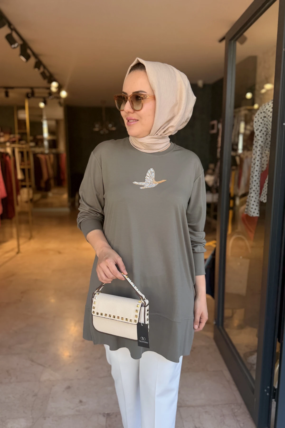 Kuşlu Tunik 80 cm Yeşil