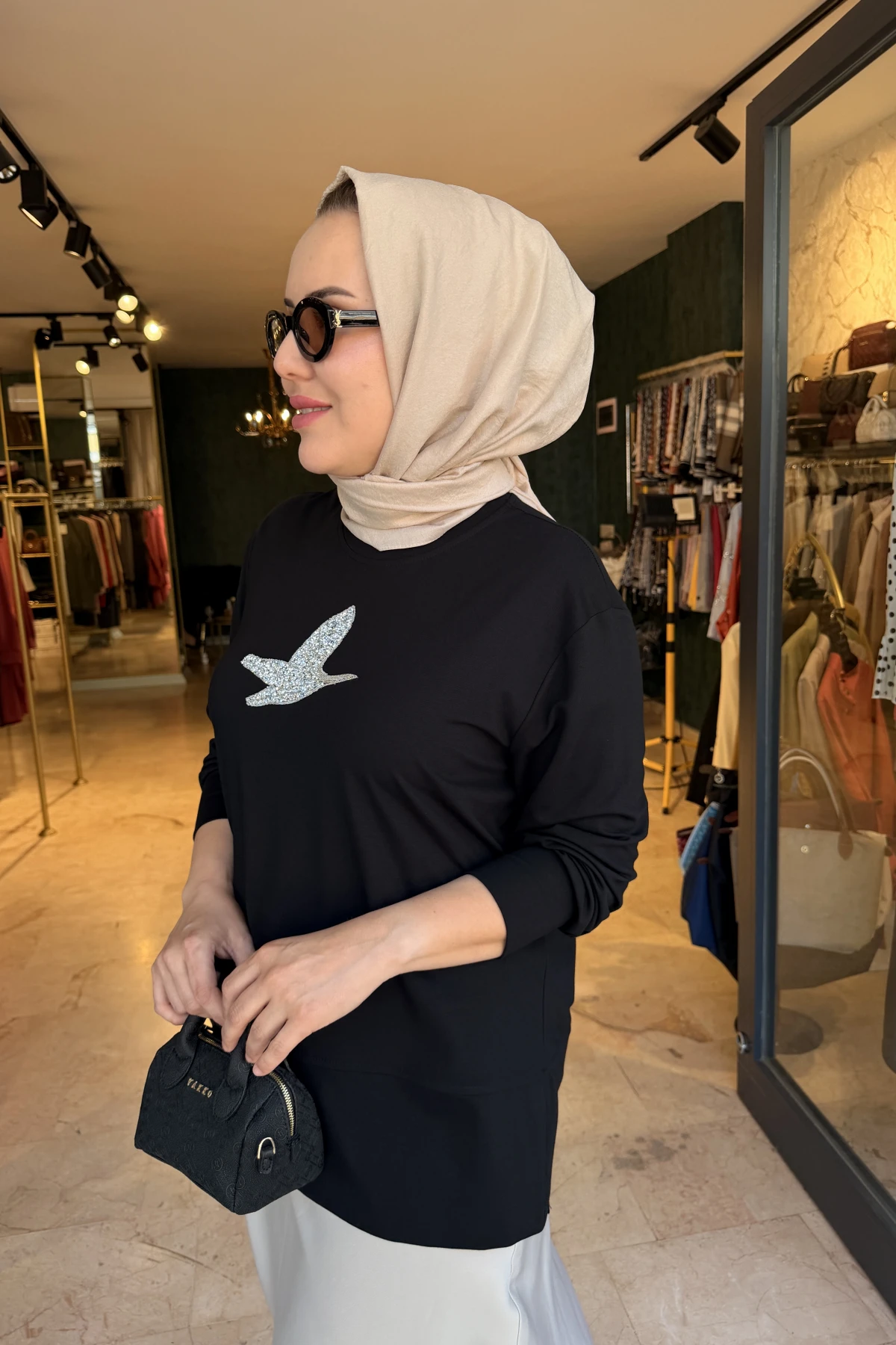 Kuşlu Tunik 60 cm Siyah