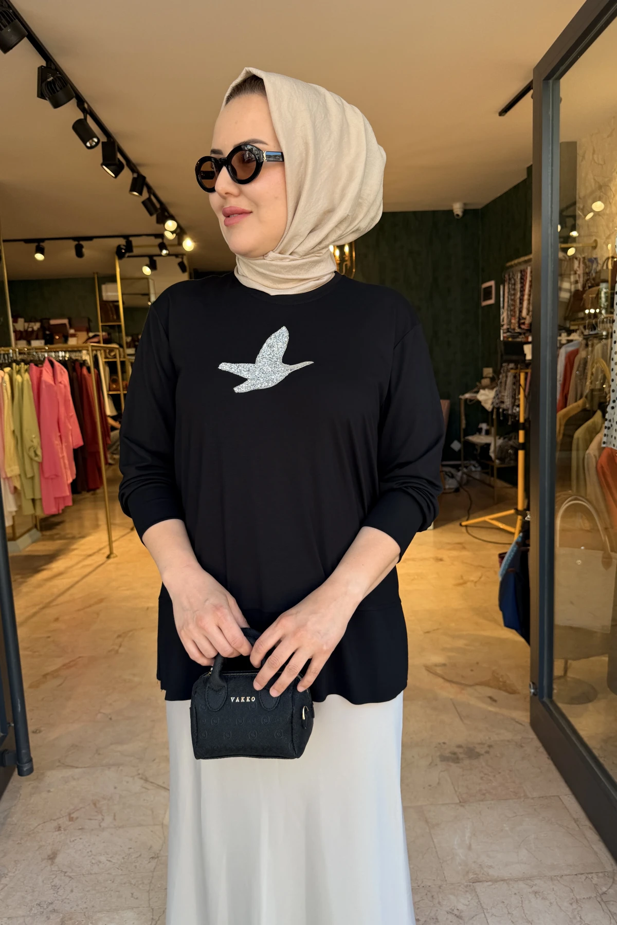 Kuşlu Tunik 60 cm Siyah