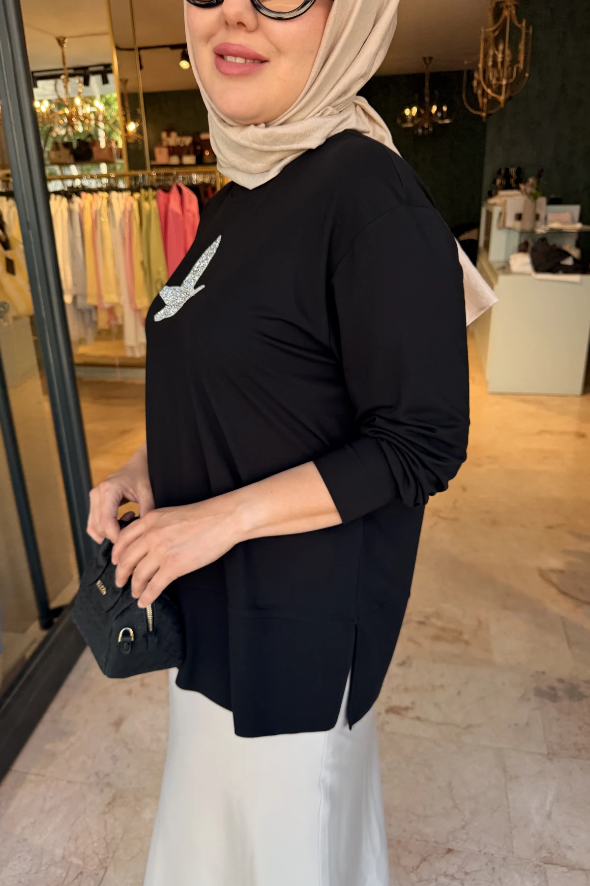 Kuşlu Tunik 60 cm Siyah