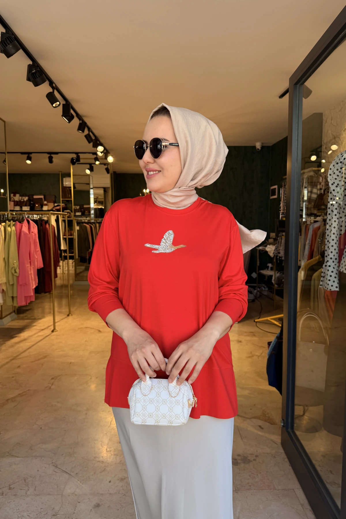 Kuşlu Tunik 60 cm Kırmızı
