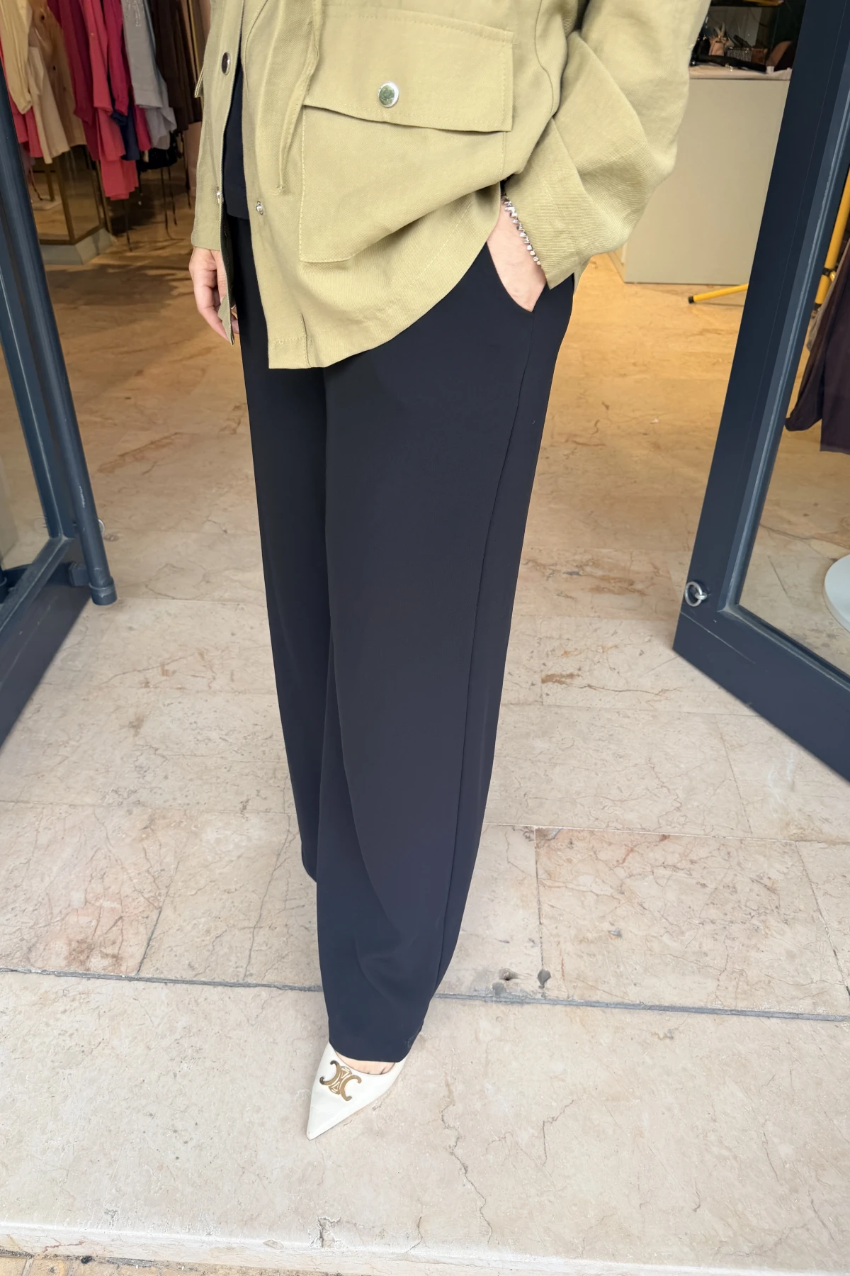 Lastikli Bol Paça Krep Pantalon