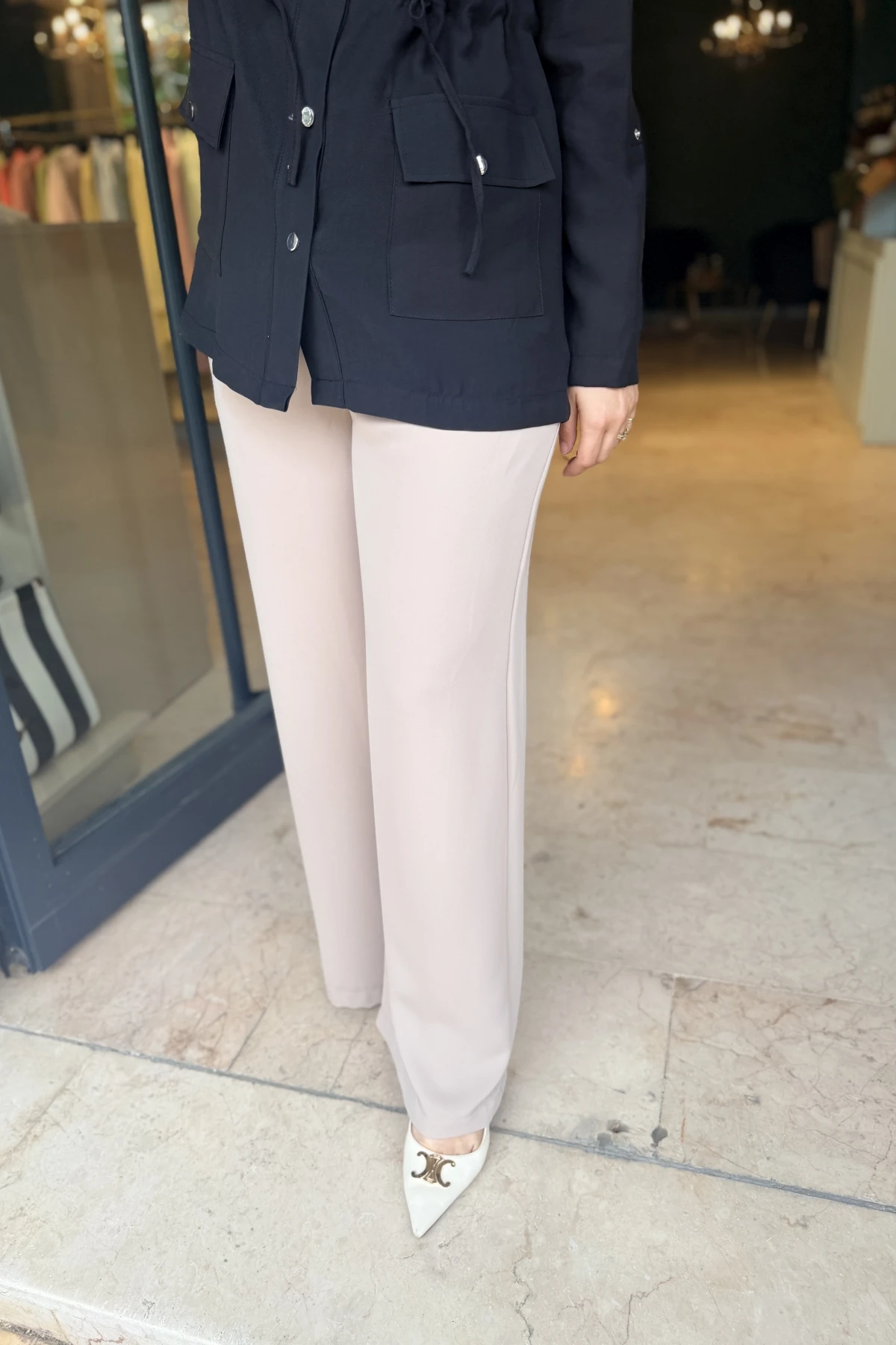 Lastikli Bol Paça Krep Pantalon