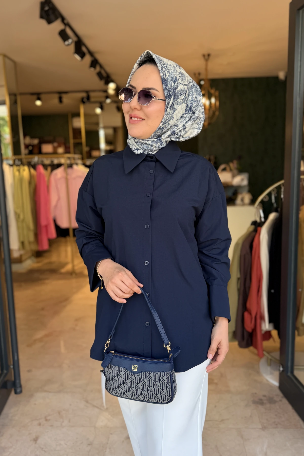 Rüzgarlık Detaylı Poplin Gömlek Mavi