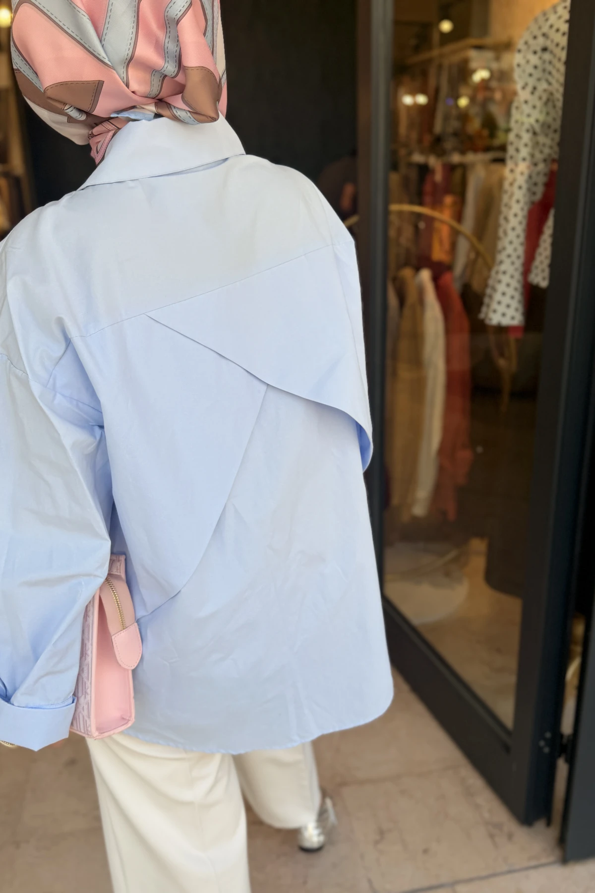 Rüzgarlık Detaylı Poplin Gömlek Mavi