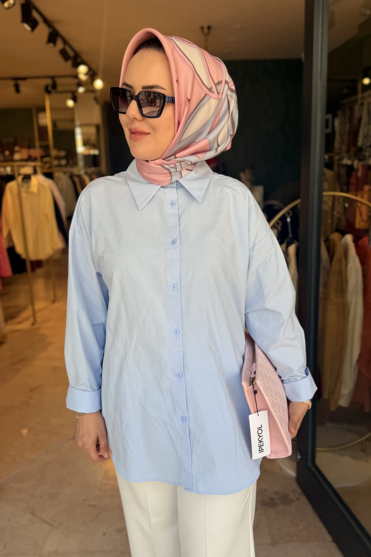 Rüzgarlık Detaylı Poplin Gömlek Mavi