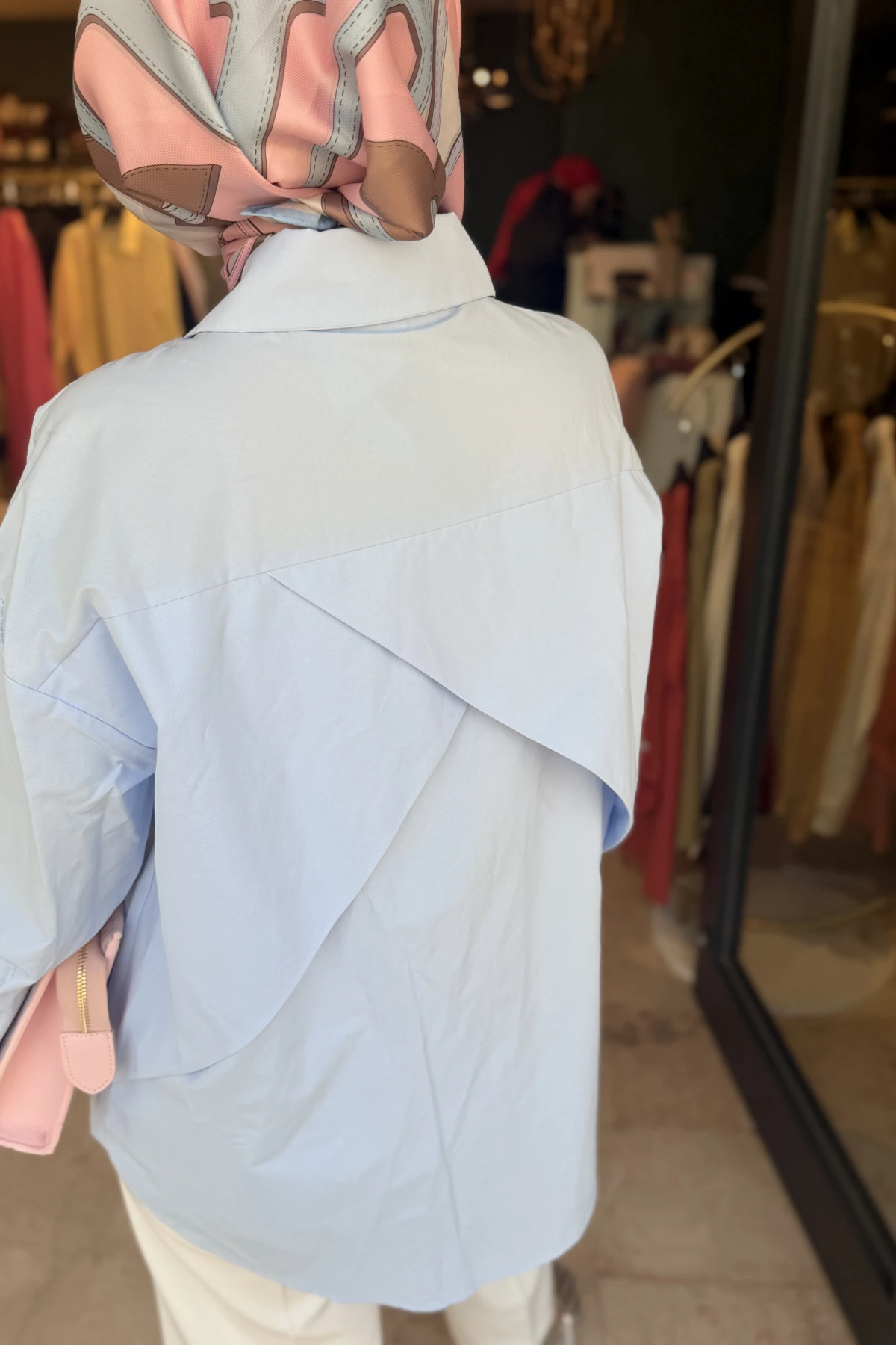 Rüzgarlık Detaylı Poplin Gömlek Mavi