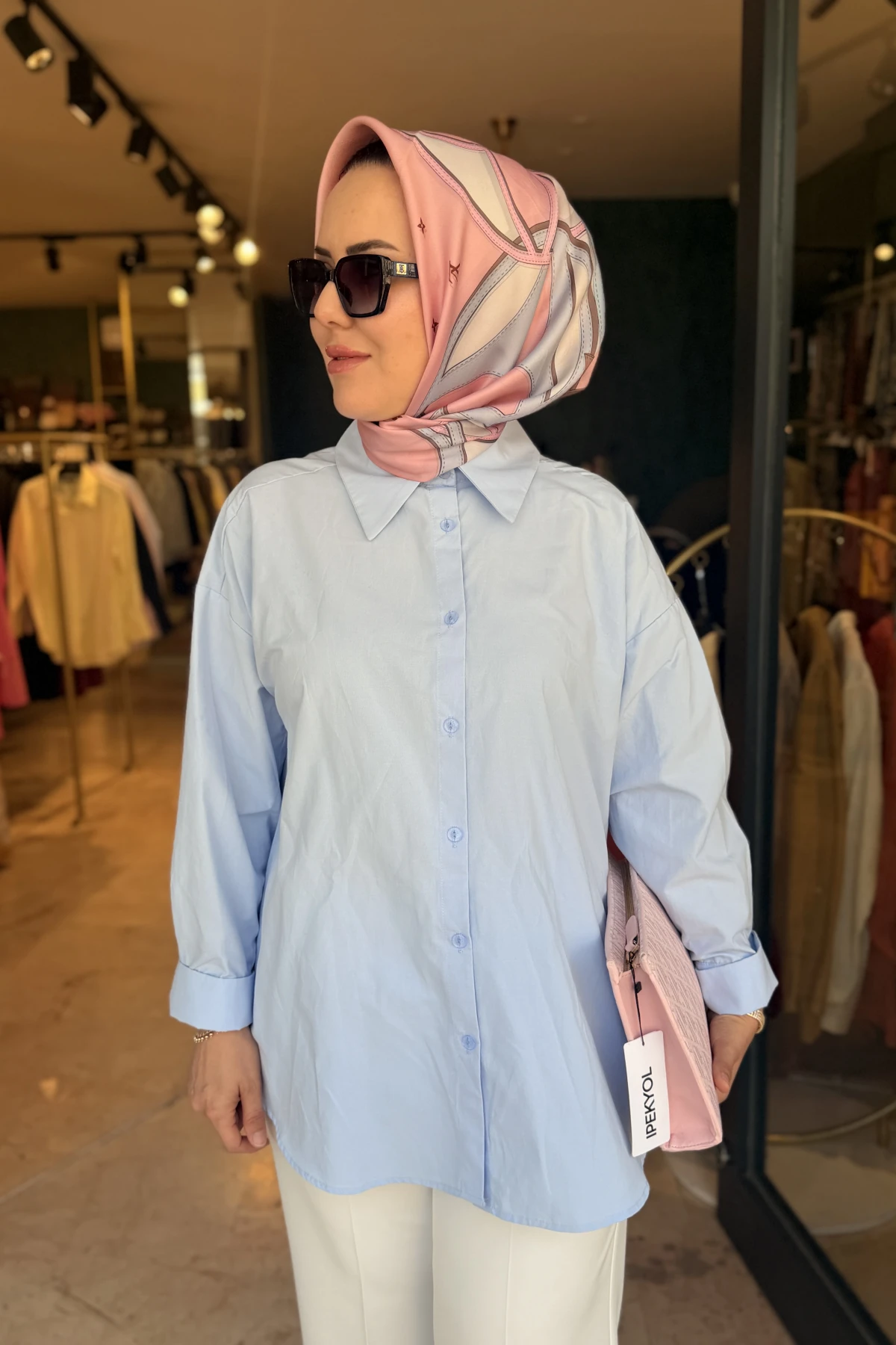 Rüzgarlık Detaylı Poplin Gömlek Mavi