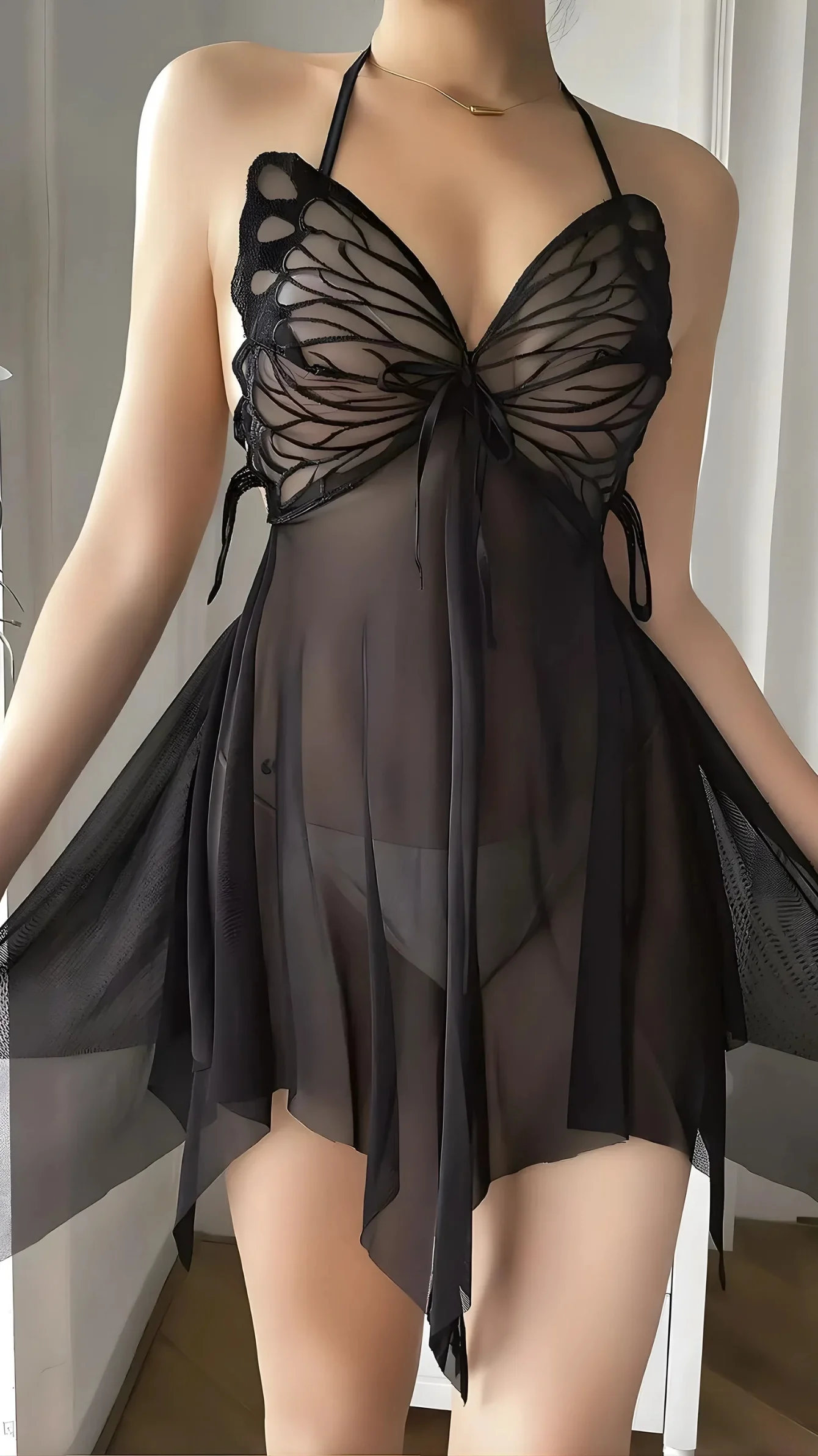 Luna Lora Midnight Butterfly Kelebek Görünümlü Fantezi Tül Siyah Gecelik