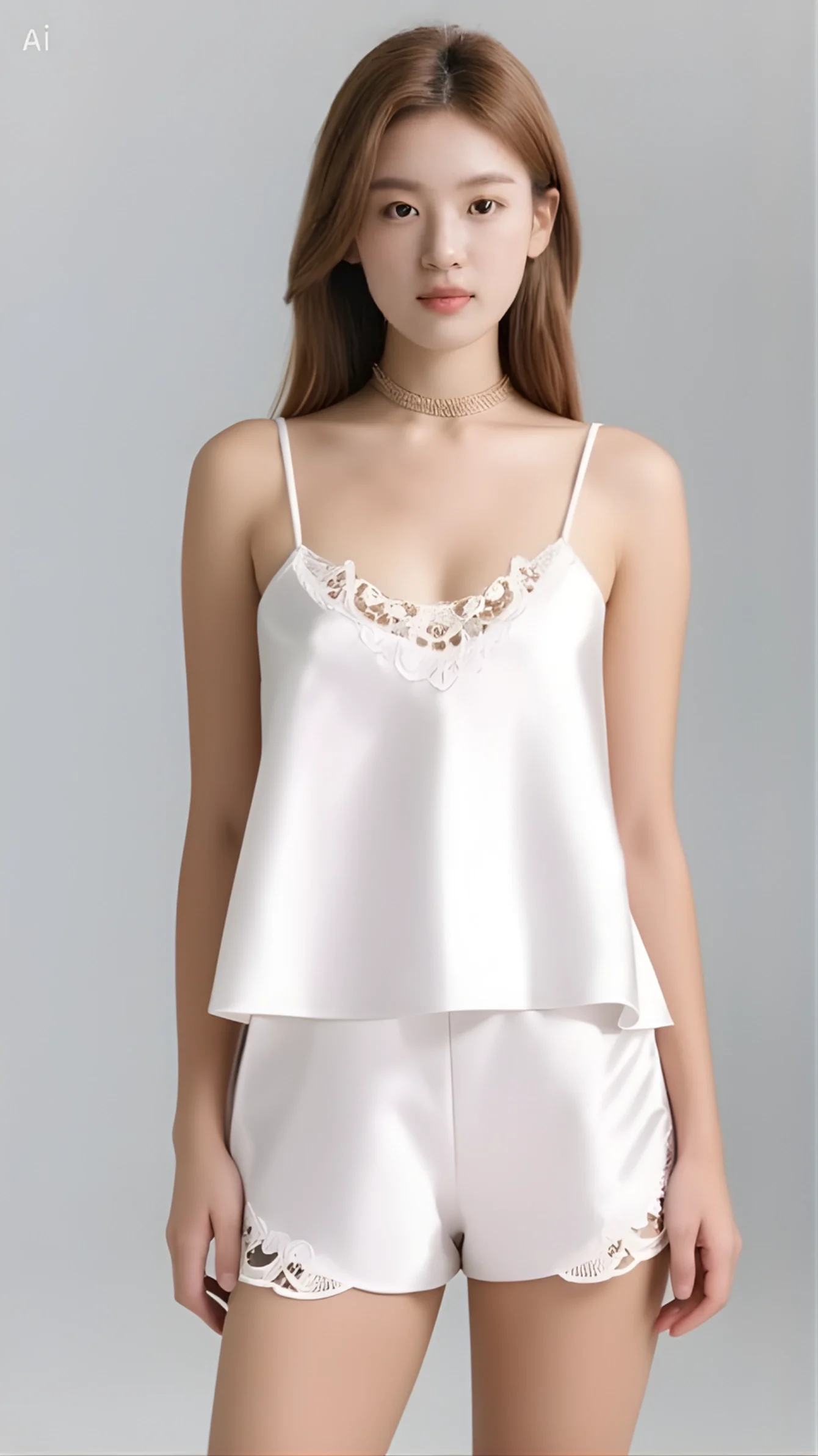 Luna Lora Beyaz Saten Babydoll Şort Takımı Zarif Kadın Gece Giyim