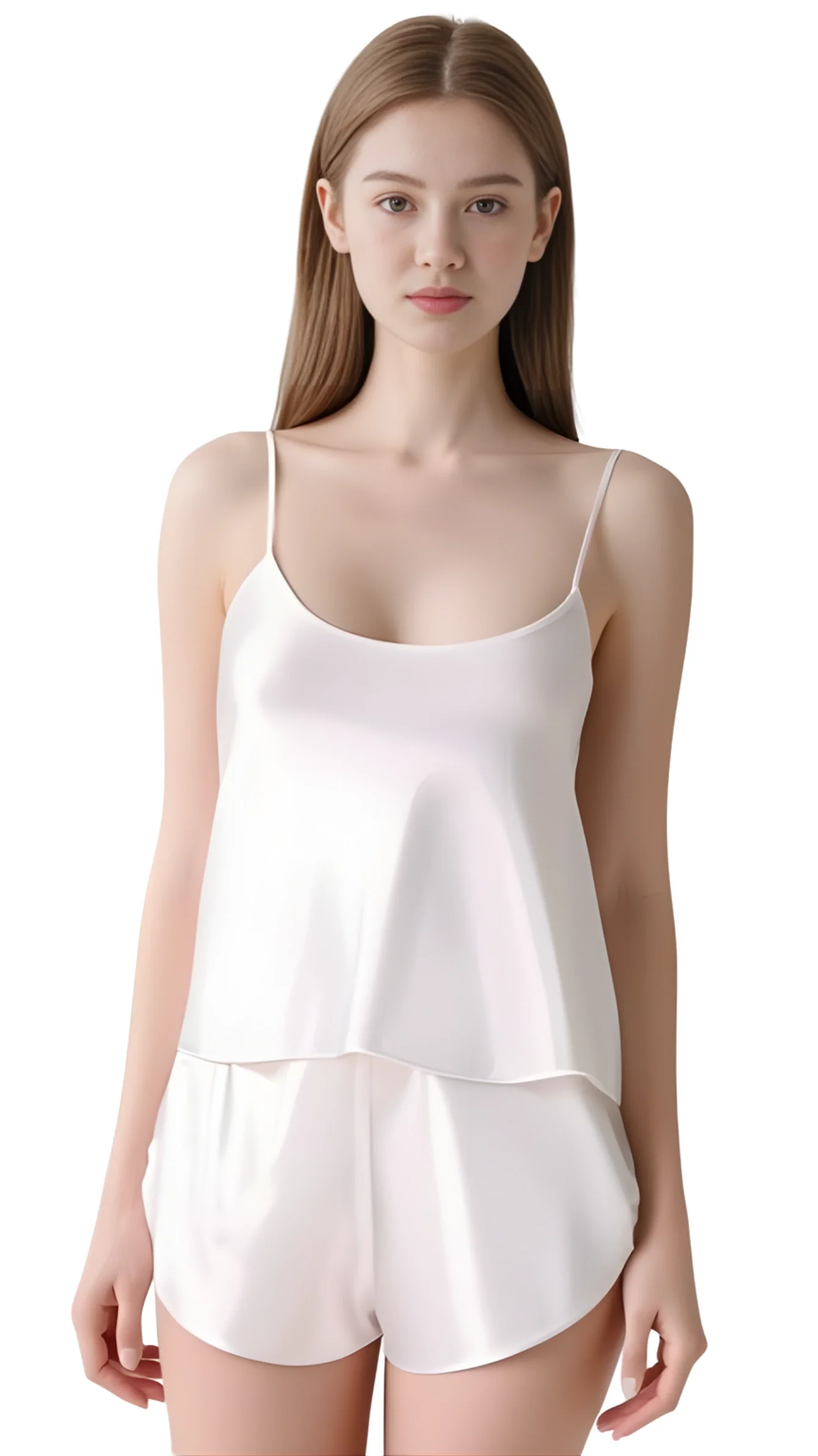 Luna Lora Beyaz Saten Babydoll Şort Takımı Zarif Kadın Gece Giyim