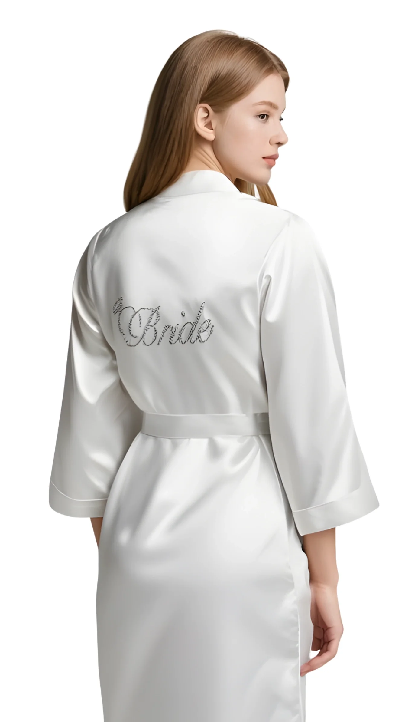 Luna Lora Beyaz Saten Bride Sabahlık Zarif Kadın Ev Giyim